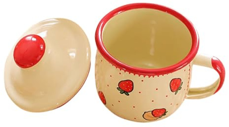 Zerodeko Emaille-becher Kleine Tassen Emaillebecher Frühstück Kleine Tassen Teetasse Milchbecher Für Zu Hause Wasserbecher Für Zu Hause Süße Emailletasse Erdbeere Mit Deckel