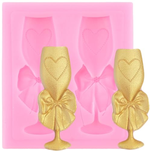 YIHUOMOLDS Champagne Bottle Wine Glass Fondant Silicone Molds | Weddings Birthday Party Cake Decorating Cupcake Topper Chocolate Candy Gum Paste Polymer Clay