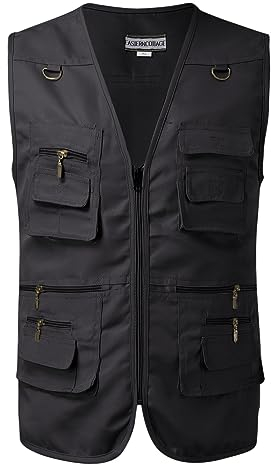 Gefomuofe Herren Anglerweste mit Vielen Taschen Multifunktionsweste Trekking Wander Angler Camping Safari Weste Atmungsaktiv Nylon Angeln Weste Safari Fotografie Leicht Gilet