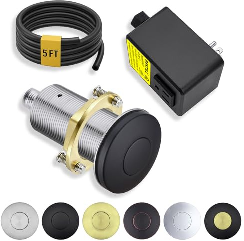 BESTILL All Metal Garbage Disposal Air Switch Kit, UL Listed Matte Black Long Push Button for Waste Disposer, Cordless Sink Top Switch On/Off Button, Compatible with all Garbage Disposals