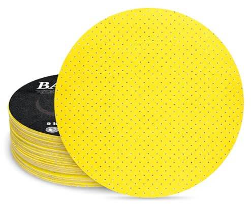 BAOSTC 120 Grit 9-Inch Perforated Hook-and-Loop Drywall Sanding Discs, Durable Aluminum Oxide Sanding Pads for Drywall Sanders – Improved Dust Extraction & Long-Lasting Performance (10-Pack)