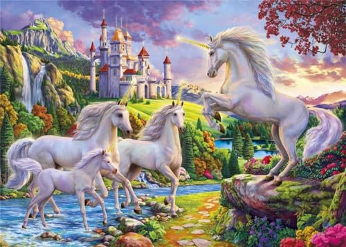 Malen nach Zahlen Erwachsene,Einhorn-Schlosslandschaft DIY Digital Ölgemälde Kits für Kinder Anfänger auf Leinwand mit Pinseln und Acrylpigment Ohne Rahmen für Home Wall Decor 50x65cm