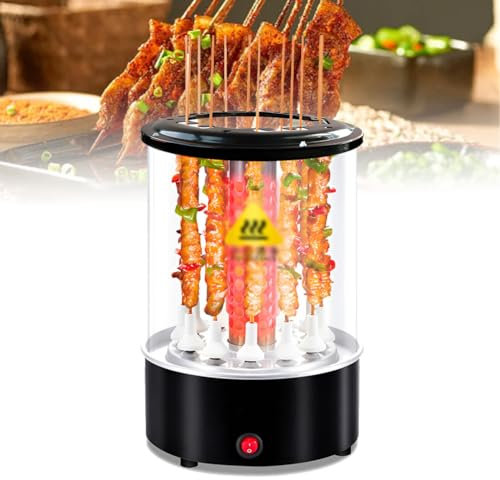 Gril électrique sans fumée à 12 cordes, gril vertical sans fumée, petit four facile à nettoyer, rotation automatique à 360 °, bac de vidange d'huile intégré, pour la maison, les voyages en plein air