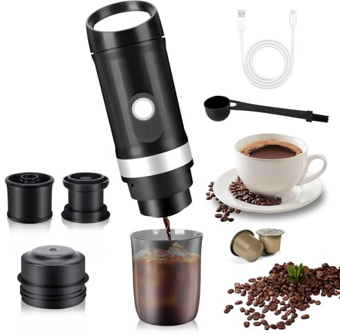 WODHMIEY Tragbare Espressomaschine mit 9600mAh Akku, 20 Bar Druck, Kompatibilität mit Nespressos, Dolce Gustos & Kaffeepulver, Kabellos, Schnellheizung, Ideal für Reise, Auto, Büro &Outdoor(BLACK)