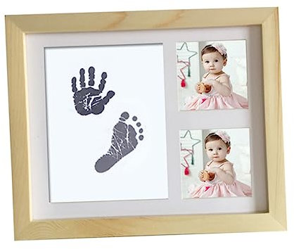 Abaodam Handprint Und Footprint Mit Holzrahmen Und Stempelkissen Erinnerung Für Neugeborene Für Babyfeiern Zur Geburt Holzfarbe