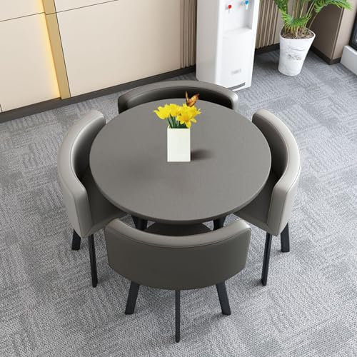 Bistrotisch mit 4 Stühlen, Stuhl Esstisch, Esszimmermöbel, Runder Konferenztisch, PU-Stuhl, Leicht zu Reinigen, 70/80/90 cm Durchmesser