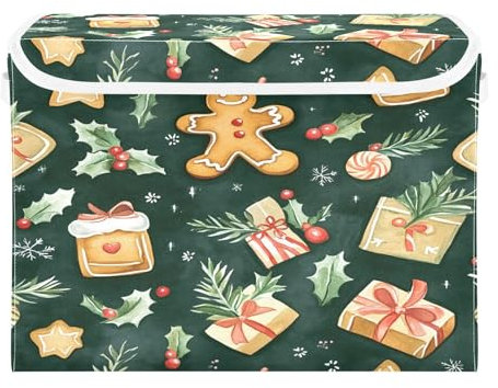 Ewusp Scatole natalizie di pan di zenzero con coperchio e manici, grandi, pieghevoli, in tessuto, per armadio, organizer per casa, ufficio, stanza dei bambini