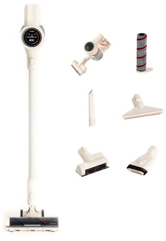 CREATE / Cyclone Force Pro/Aspirateur Balai sans Fil Blanc cassé/Batterie Longue durée, 25,9V, autonomie de 70 Min, écran numérique, Filtre HEPA, Accessoires, 350W