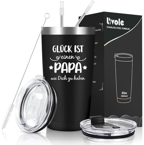 Livole Papa Geschenk, Vatertagsgeschenke - Glück ist einen Papa wie dich zu haben - Geschenke für Vater von Tochter, Vatertag Thermobecher, 600ml Bierglas aus Edelstahl, 20oz Isolierter Thermobecher
