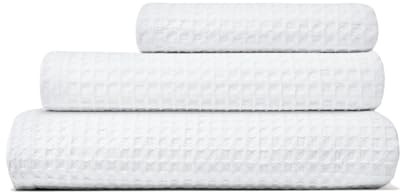 Corredocasa Tris Asciugamani Puro Cotone Bianco Nido d'Ape-Telo Doccia Asciugamano Viso e Ospite 100% Morbido e Soffice Cotone per Casa, Forniture Alberghiere B&B e Casa Vacanza (Bianco)