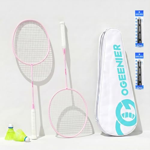 OGEENIER 3U Badminton Racket Set of 2 with Case and Birdies for Beginners