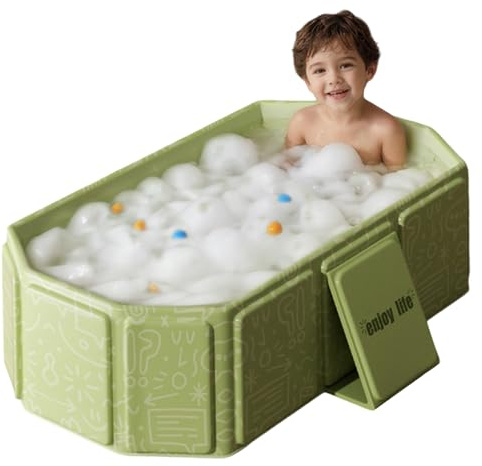 Baignoire pour bébé pliable, baignoire de bébé pvc pliable avec des pieds de l'émissaire et support, portable pour les enfants 0 à 8 ans