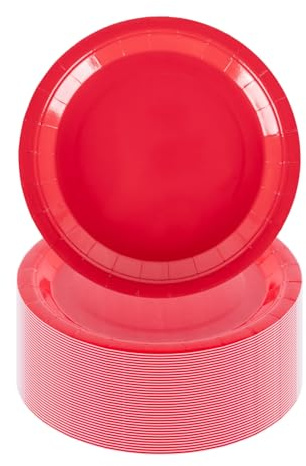 CEILIWEN Pappteller, 18 cm, rund, einfarbig, für Partys, Geburtstage, Weihnachten, Hochzeiten, Catering und Veranstaltungen, Rot, 100 Stück