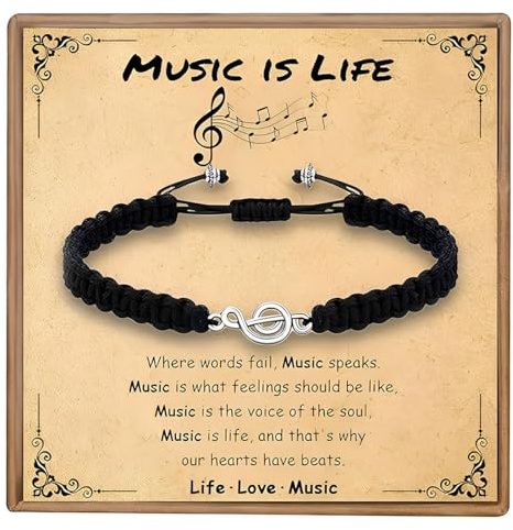 LONZIKP Notenschlüssel Armband Musik Geschenk für Musiker und Musikliebhaber Verstellbarer Schmuck für Damen Herren Musiklehrer Geschenkidee (schwarz)