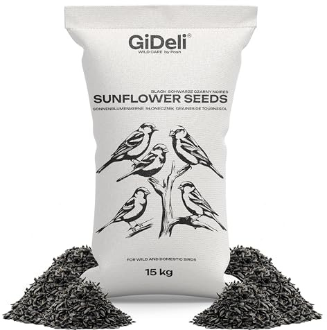 GiDeli Graines de tournesol noires - 15 kg - Nourriture pour oiseaux sauvages - Nourriture pour chevaux et petits animaux