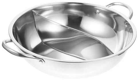 AUTSUPPL Fondue Chinoise Electrique en Acier Inoxydable Marmite Divisée, Casserole à Compartiments Argentée et Poignée Solide Compatible Induction et Gaz