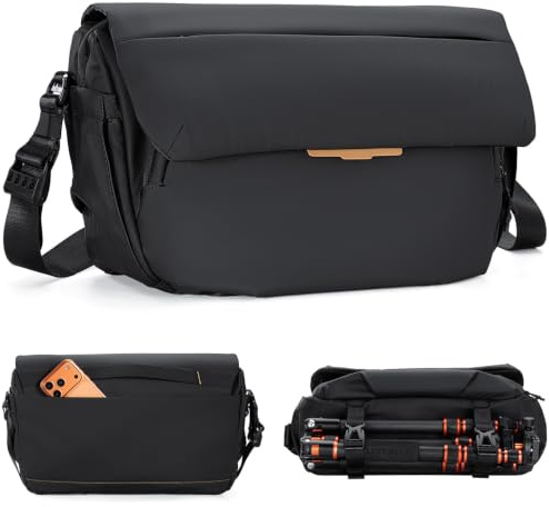 K&F CONCEPT Bolsa para Cámara Sling 15L Gran Capacidad, Funda Impermeable para Réflex, Bandolera Resistente, Compatible: 1 Cámara + Objetivo 70-200mm f/2.8 + Portátil 13 Pulgadas, Negro