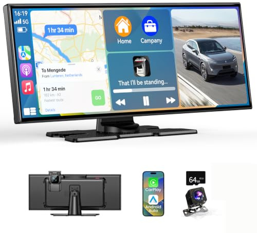 11.5 Zoll CarPlay Display für Apple CarPlay & Android Auto Car Play | IPS Touch Screen Kabelloses Carplay Android Auto Bildschirm mit AUX/FM,4K DashCam,1080P Rückfahrkamera,Mirror Link,Bluetooth
