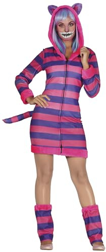 FIESTAS GUIRCA | Costume da Gatto Striato per Donna (38-40/M) - Vestito, Cappuccio, Coda e Scaldamuscoli - Costumi da Animali per World Book Day, Halloween, Carnevale e Feste in Maschera