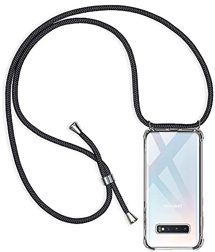 Casecool Handykette Hülle kompatibel mit Samsung Galaxy S10, Handyhülle Handy Necklace Hülle mit Band Schutzhülle Kordel zum Umhängen Transparent Weich TPU Silikon Tasche, Schwarz