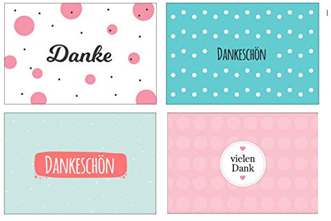 4 Stück Premium Dankeskarten (Klappkarten) mit 4 Umschlägen, Danke, Dankeschön, Karten, Dankekarten, Hochzeit, Geburt, Baby, Taufe, Abschied, Geburtstag, Jubiläum