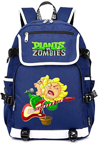 WANHONGYUE Plants vs. Zombies Jeu Cartable Rucksack 15.6 Sac à Dos pour Ordinateur Portable avec Port de Chargement USB Bleu / 1