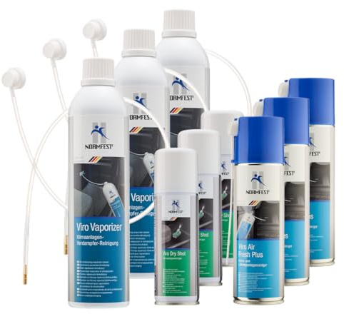 Normfest 3x Viro Starter Set – 3-teiliges Klimaanlagen-Reinigungsset gegen Bakterien, Schimmel & Gerüche, inkl. Verdampfer-, Kanal- & Innenraumreiniger mit Citrusduft – Gesamtinhalt 2400ml