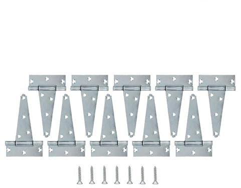 HOME MASTER HARDWARE 5 in Gate T Strap Hinges Zinc-Plated Heavy Duty T-Hinges with Screws for Sheds, Storage, Gates, and Barns(10 Pack)