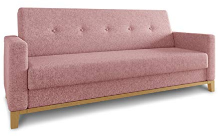 Sofnet - Bettsofa Wood mit Schlaffunktion (Pink, Twist 16) | Schlafsofa mit Bettkasten, Wellenfeder, Webstoff, Holzfüße, Bettfunktion, Couch, Sofagarnitur