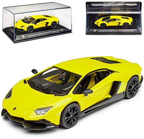 Agostini Lamborgihini Aventador LP720-4 Coupe Gelb 50. Geburtstag Ab 2011 mit Sockel und Vitrine 1/43 Ixo Modell Auto