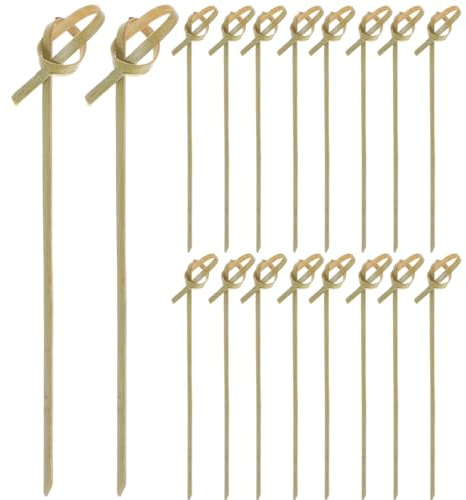 Holibanna 200 Pcs Bamboo Cocktail Picks with Looped Knot Natural Wood Fruit Garnish Stick Appetizer Drink Skewer Fruit Sandwich Toothpicks for Wedding Bar Party Favors 10.5cm