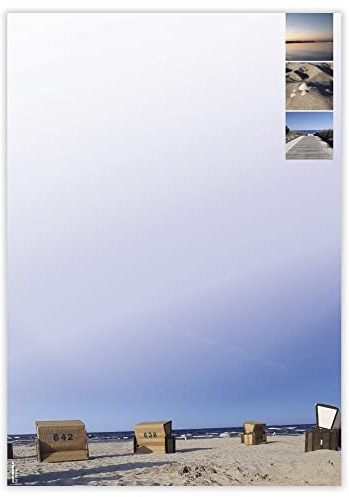 Designpapier Strandgeflüster DP849 – 50 Blatt Briefpapier – Hochwertiges Motivpapier Geburtstag, Einladung, Brief, Jubiläum, Liebesbrief – Laser- & Inkjetdrucker geeignet – Druckerpapier A4 90g/m²