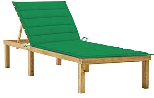 vidaXL Kiefernholz Imprägniert Sonnenliege mit Grüner Auflage Gartenliege Holzliege Liege Gartenmöbel Relaxliege Saunaliege Freizeitliege Strandliege