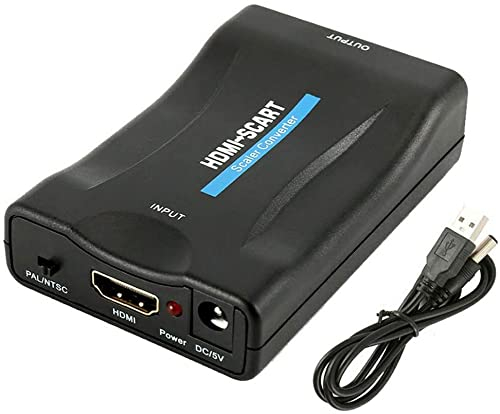 RXDF HDMI vers Scart Adaptateur, HDMI vers Péritel Adaptateur, 720/1080P Vidéo Audio Adaptateur, Compatible avec NTSC/PAL pour PS3/ PS2/Blu Ray/TV/DVD