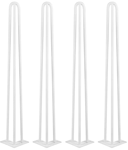 HUOLE Pieds de Table Basse en Épingle à Cheveux 3 Tiges, Pied de Bureau rectangulaire,Pieds de Bureau ou Pieds de Table à Manger, modèle Frame,Pied de Meuble en Profil és (4PC -71cm (Blanc))