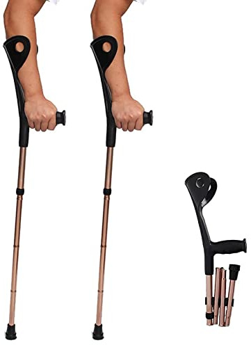 1 Paar Gehhilfen Krücken, Faltbar UnterarmGehstützen, Brauner Ergonomischer Leichte Gehstock aus Aluminium, Höhenverstellbar, Höhenverstellbar, bis 136 kg belastbar, Set aus 2