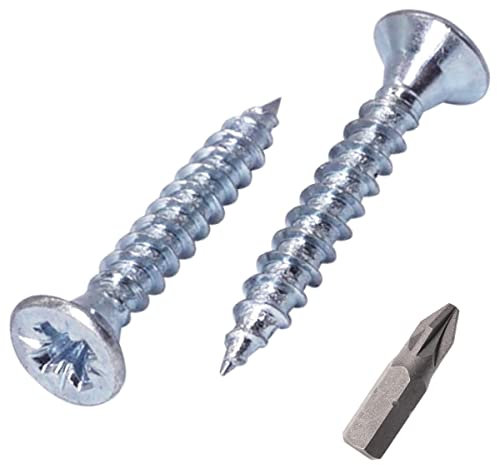 SKIR'CO (Pack of 100 pcs) Zinc Plated Steel 3.0 x 16 mm Silver Wood Screws, Pozidriv Countersunk Head, Chipboard Screws, PZ Fully Threaded (100, 3.0 x 16 mm)