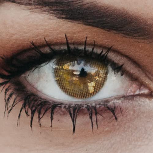 GLAMLENS Lenti a contatto colorate marrone chiaro New York Hazel - mensili - con porta lenti a contatto - marroni naturale in silicone idrogel - 2 pezzi - senza correzione 0.00 diottrie