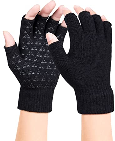 Winter Rutschfester Fingerlose Handschuhe, Thermisch Half Finger Handschuhe, Anti-Rutsch Sporthandschuhe Fingerhandschuhe Warme Dehnbare Strickhandschuhe für Herren Damen（Schwarz）