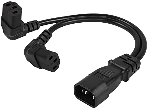 CERRXIAN 1FT C14 zu 2 x C13 Y Splitter Verlängerungskabel, UPS Server IEC 320 C14 männlich zu Up Angle Dual C13 weiblich Netzkabel