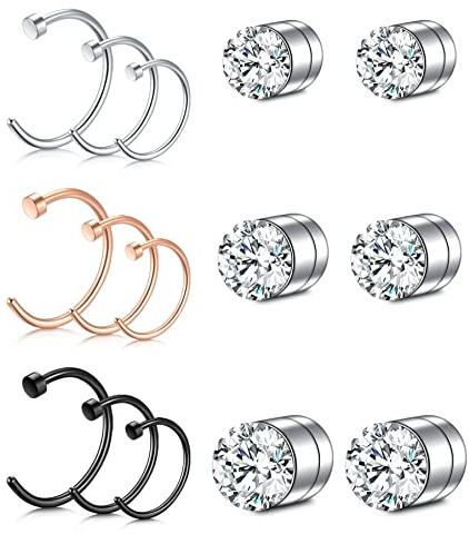 Rajnard falsk näspiercing, falsk piercing i kirurgiskt stål för näsa, helix och tragus. Falsk labret-stift utan hål, smycken för kvinnor och män., Metall