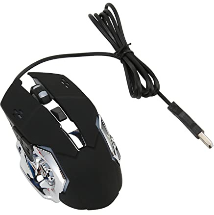 Computer-Gaming-Mäuse, Optische USB-Gaming-Maus, Geräuschlos, Kabelgebunden, 1200 1600 2400 3600, 4 Einstellbare DPI Bis zu 3600, RGB, für Windows 7 8 10 XP, 6 Tasten (Schwarze hörbare Maus)