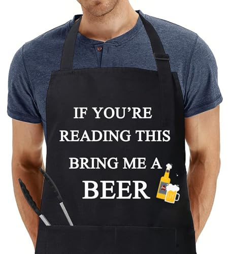 umboom Grillschürze Papa Männer, Lustige Schürze für Opa Papa Ehemann, Verstellbar Kochschürze mit 2 Taschen, Personalisiert Lustig Vatertag Geburtstagsgeschenk, Schwarze Gastronomie Schürze (Beer)