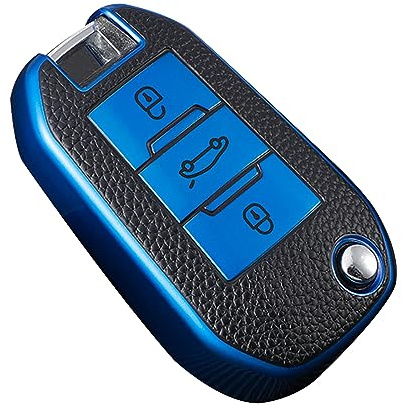 KUNIO KlappSchlüssel hülle Passt für Peugeot 5008 208 308 Passt für Citroen C3 C4 Cactu Passt für Opel Crossland X Zafira Corsa F TPU Schlüsselcover Autoschlüssel Hülle 3 Tasten Blau