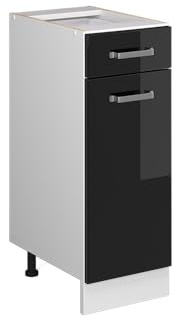 Vicco Unterschrank R-Line, Schwarz Hochglanz, 30 cm mit Schublade, ohne Arbeitsplatte, geeignet zur platzsparenden Aufbewahrung in Küchenzeilen