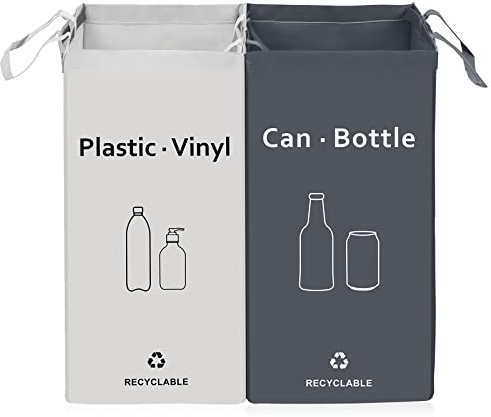 BOMEI PACK Borse Raccolta Differenziata, Set da 2 Contenitori per Carta, Plastica e Vetro, Cestino Spazzatura, nero e bianco Bidone da Interno