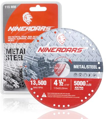 NINEROARS Diamond Cut Off Wheels 4 1/2 Inch Diamond Metal Cutting Disc for Angle Grinder with 7/8-Inch Arbor for 5000+ Cuts on Rebar, Metal, Steel, Iron
