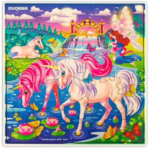 QUOKKA Spielzeug Puzzle ab 3 4 5 Jahre - 28-Teiliges Montessori Holzpuzzle Spiele für Kinder - Geschenk Kinderspielzeug für Mädchen and Junge ab 6 7 mit Einhorn | 28-Teiliges Holzpuzzle Spiele für Kinder - Geschenk Kinderspielzeug für Mädchen and Junge ab 6 7 mit Einhorn