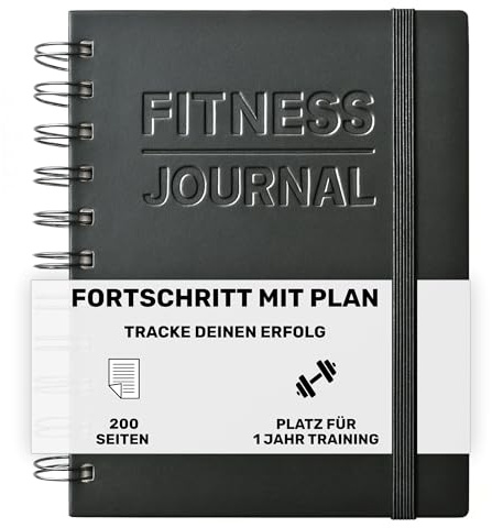 Fitness Journal A6 Hardcover – Trainingslog für Krafttraining, Bodybuilding & Powerlifting | 200 Seiten / 12 Monate | Workout Tracker mit 120 g/m² Papier, Gummiband & Lesezeichen