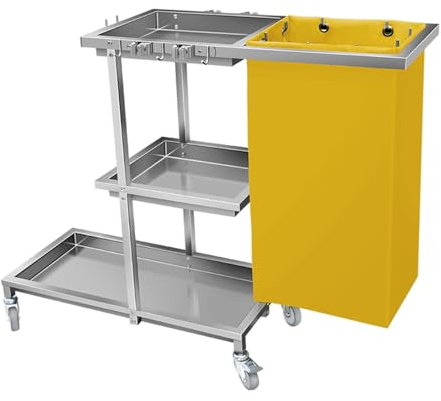 Carritos de Conserjero sobre ruedas, carro de limpieza de acero inoxidable de 3 pisos, carrito de servicio para el hogar(Yellow)